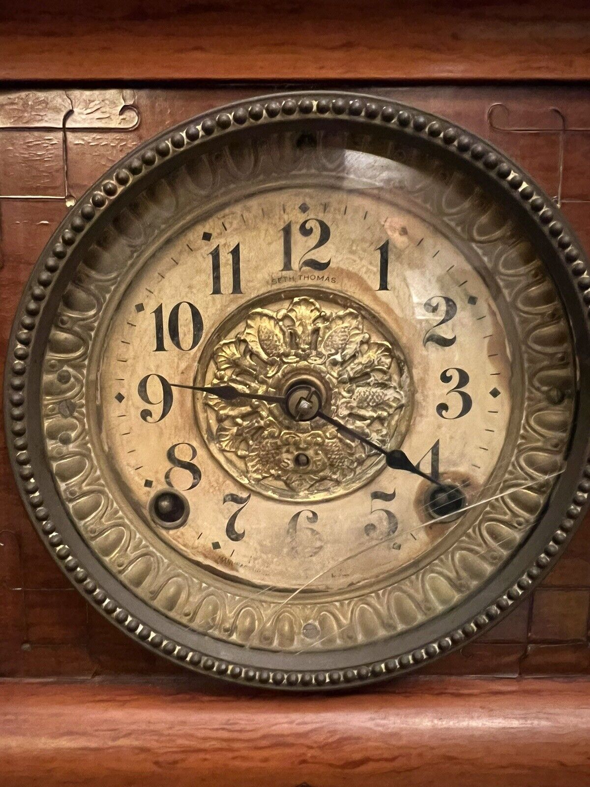 Antique Seth Thomas Adamantine Mantle Clock with Lions Heads