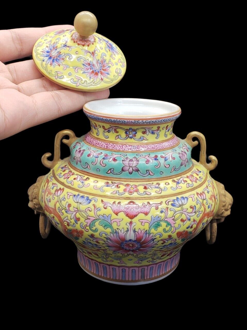 1700s Qianlong Famille Rose Yellow Ground Lotus Vase