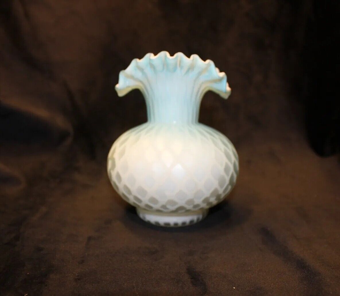 1800s Blue Satin Glass Diamond Quilt Vase & More
