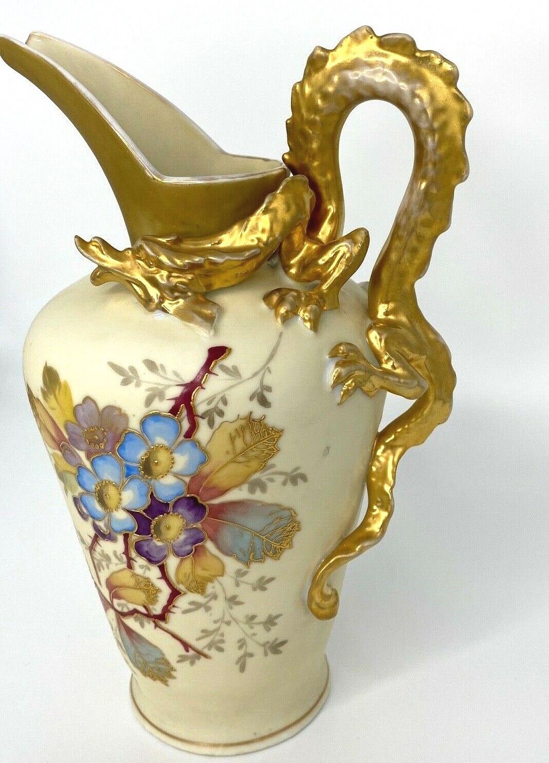 Rare Antique Dragon Ewer Vase Victoria Carlsbad Austria