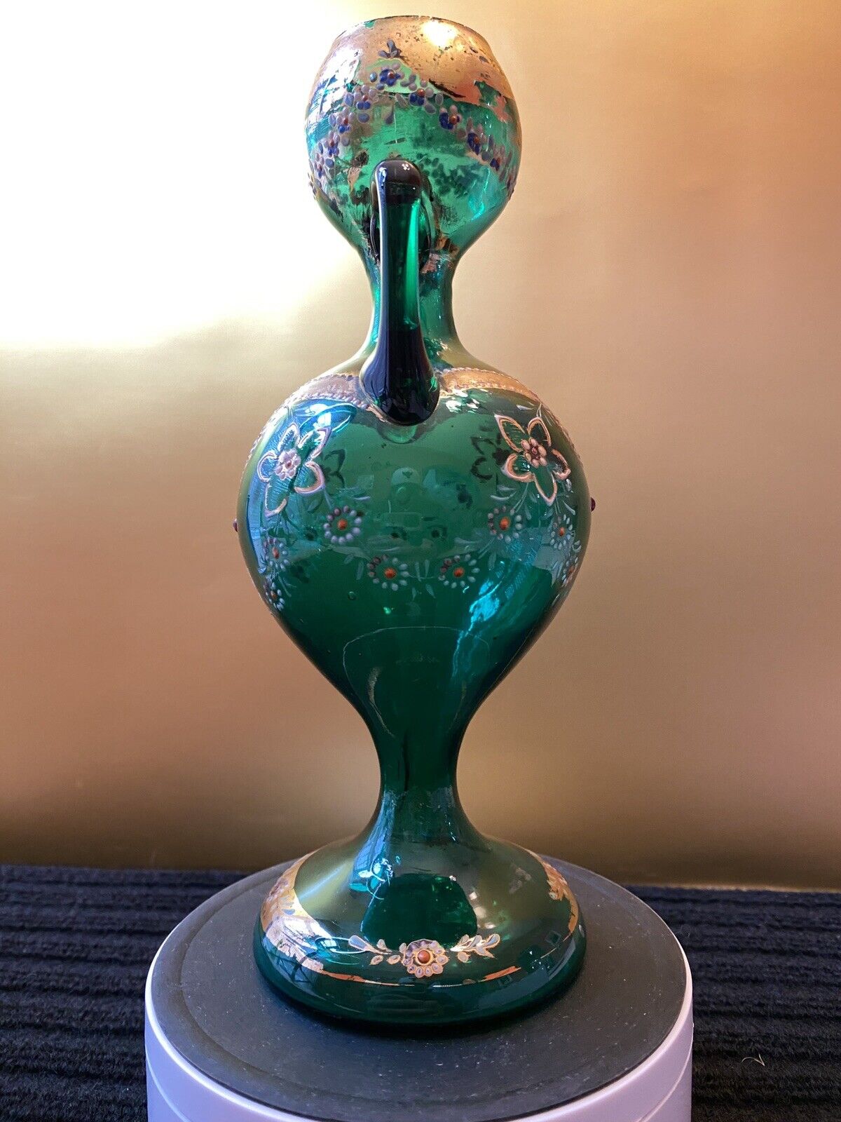 Czech Bohemian Green Double Handle Glass Vase