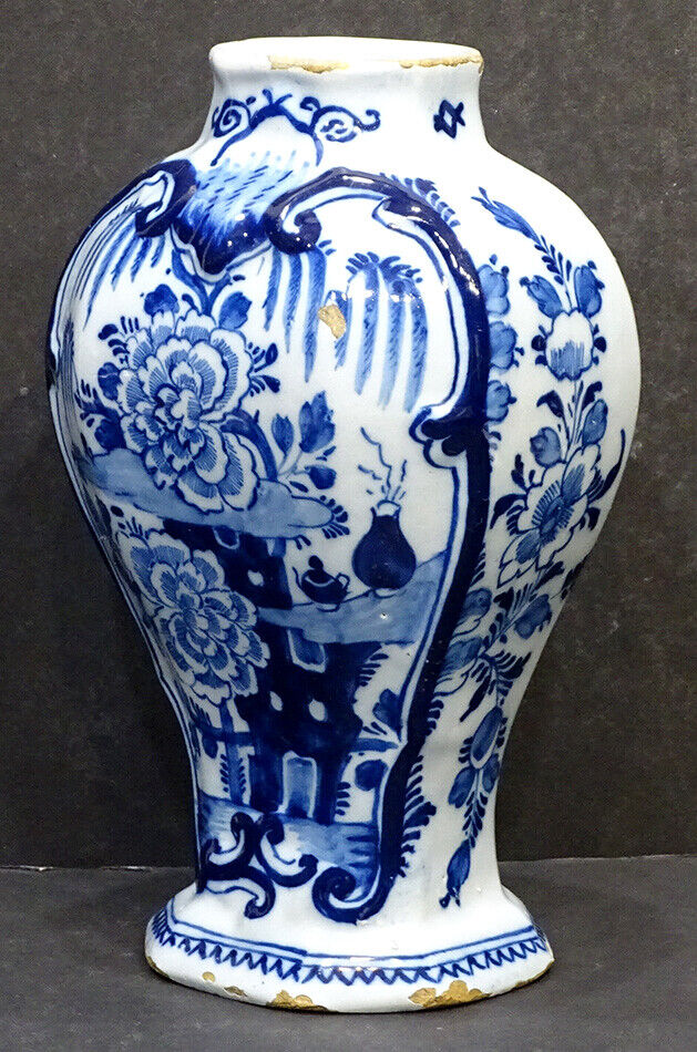1700's Antique Delft Blue White Hand Painted Vase
