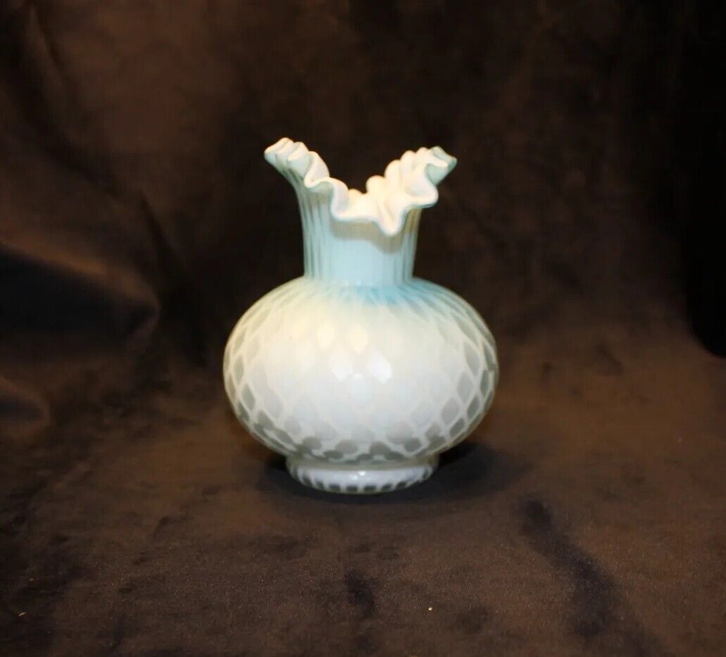 1800s Blue Satin Glass Diamond Quilt Vase & More