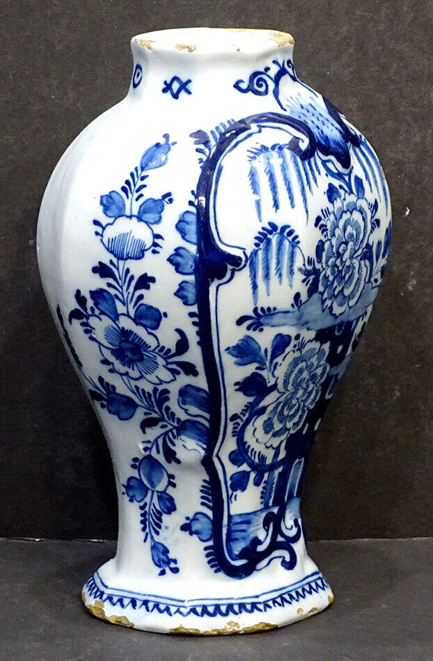 1700's Antique Delft Blue White Hand Painted Vase