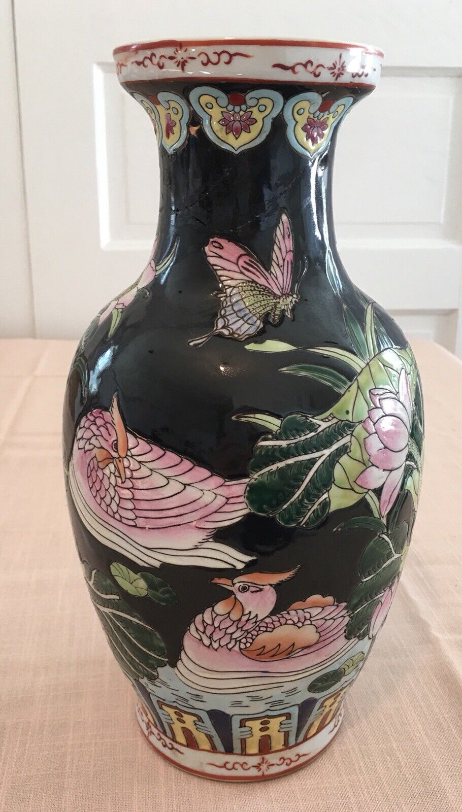 18th Century Chinese Black Vase with Bird Motifs