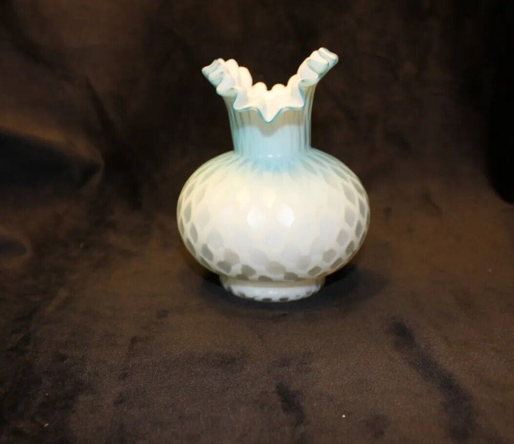 1800s Blue Satin Glass Diamond Quilt Vase & More