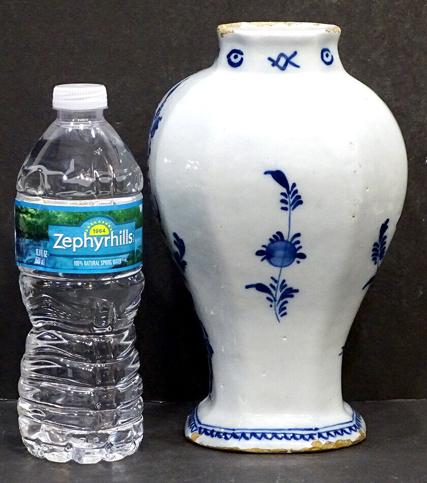 1700's Antique Delft Blue White Hand Painted Vase