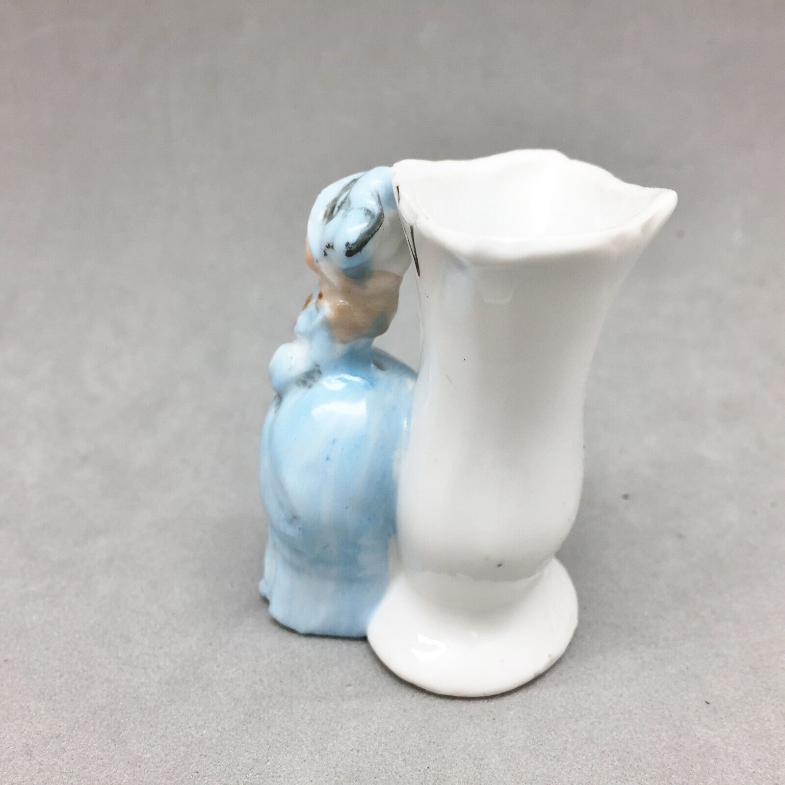 German Porcelain Toothpick Holder Miniature Vase Blue Lady