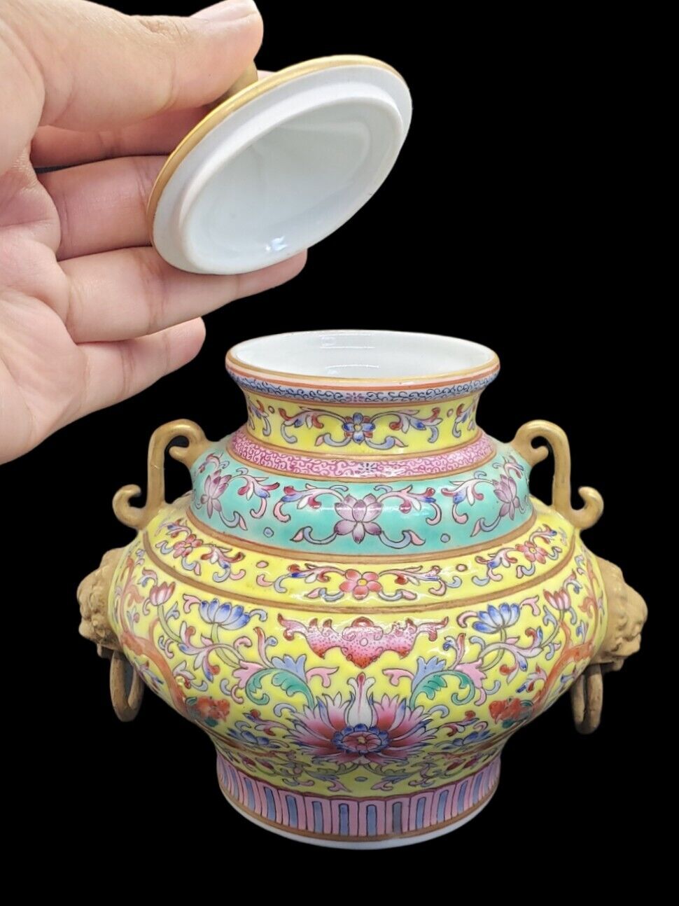 1700s Qianlong Famille Rose Yellow Ground Lotus Vase