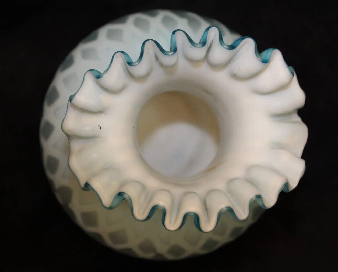 1800s Blue Satin Glass Diamond Quilt Vase & More
