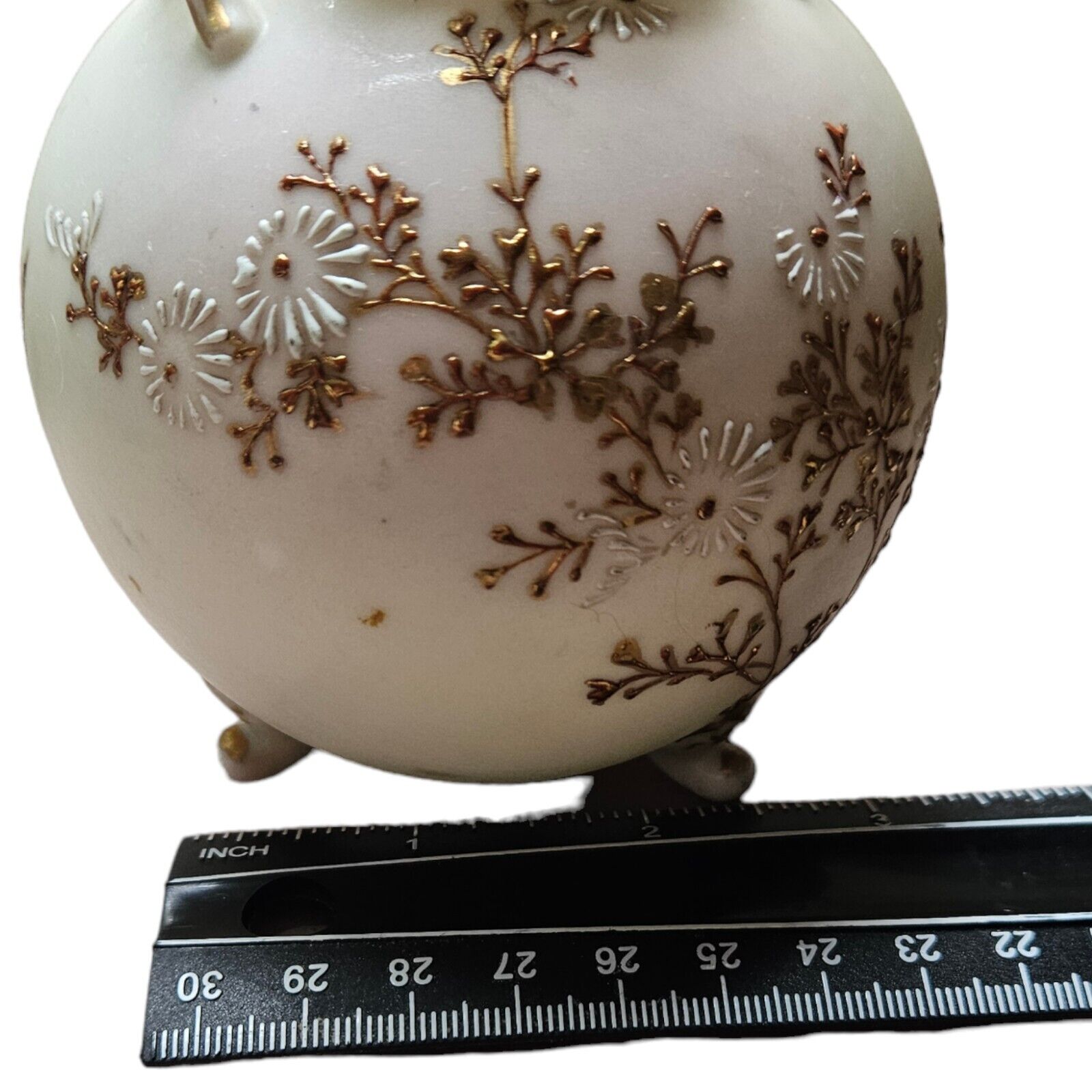 Enameled Satin Glass Antique Vase, 1800's Heavy Gold