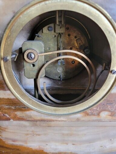 French Onix Mantel Clock Meuaille Vingenti Top Damage
