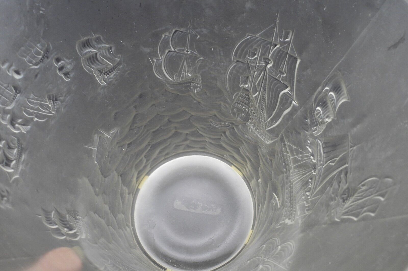 Antique Frosted Glass Navy Galleon Ships Large Vase