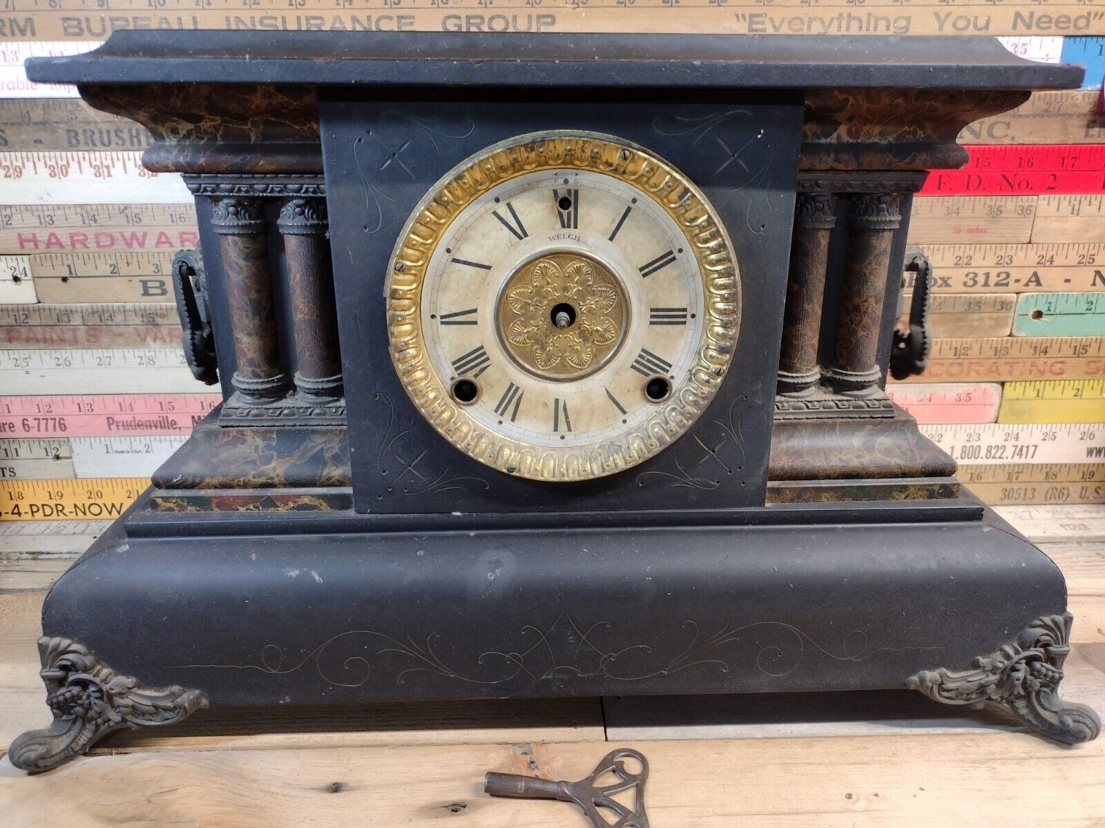 1900s EN Welch Sessions Mantle Clock with Dragon Detail