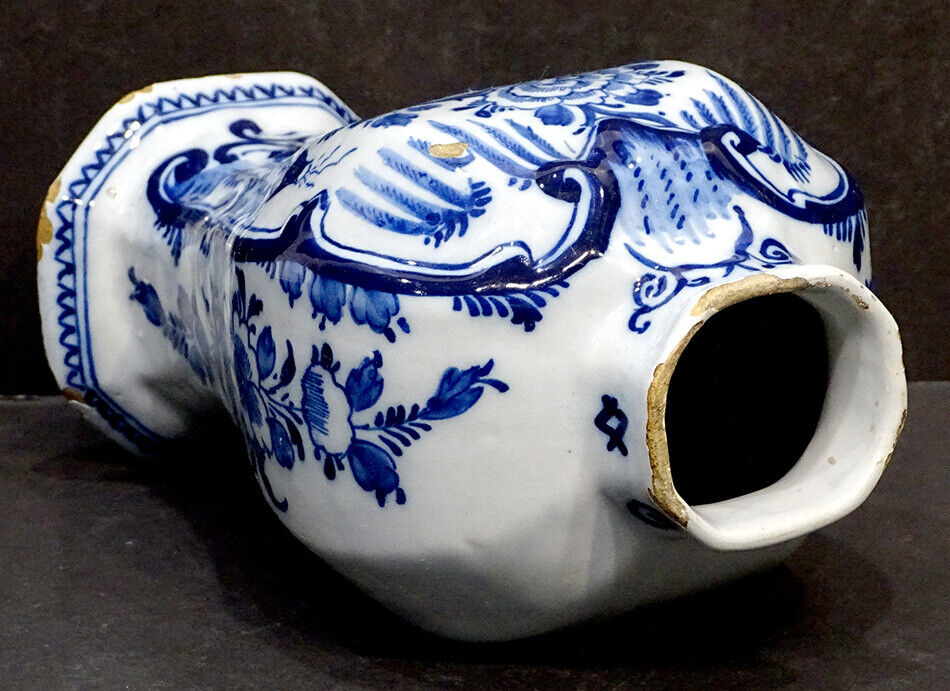 1700's Antique Delft Blue White Hand Painted Vase