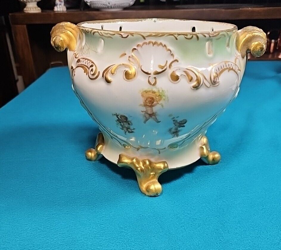 1800s French Gilt Limoges Hand Painted Jardiniere Vase