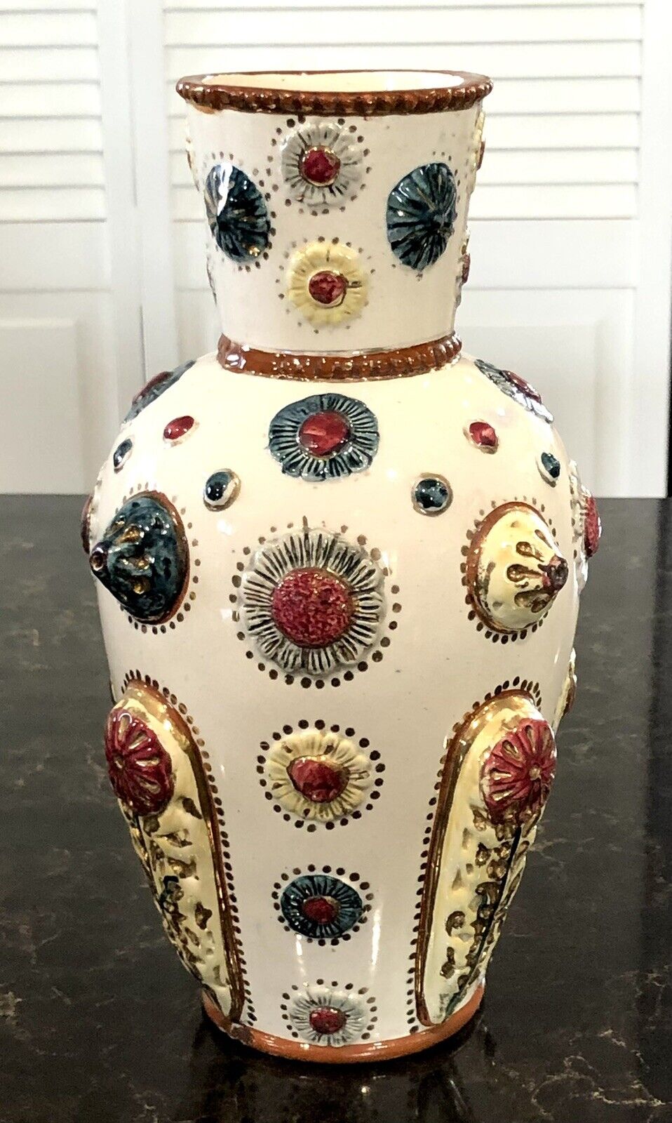 Victorian Majolica Pottery Vase Late 1800s Pomeii