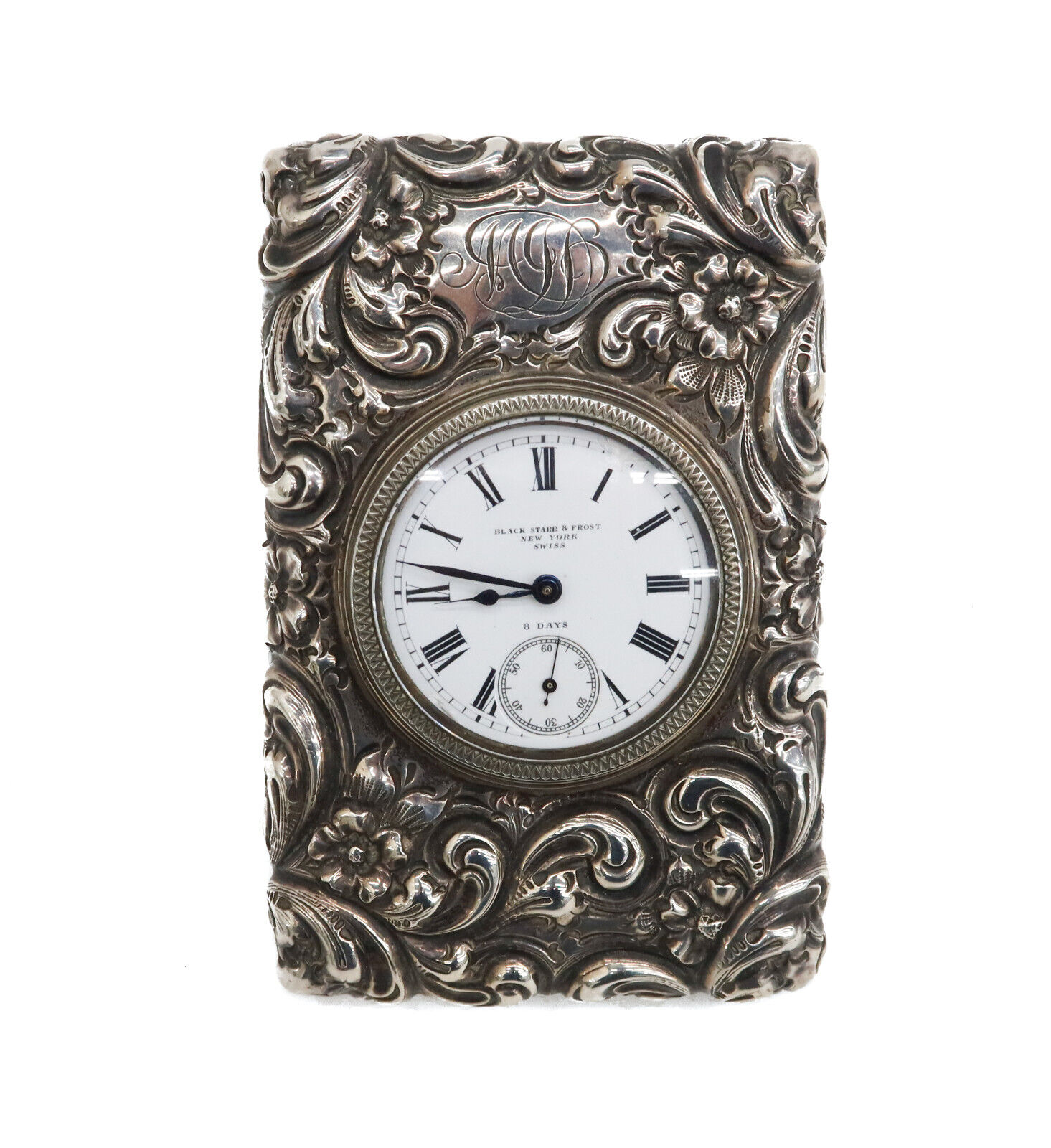Antique Swiss Sterling Silver Clock Paperweight, c. 1900