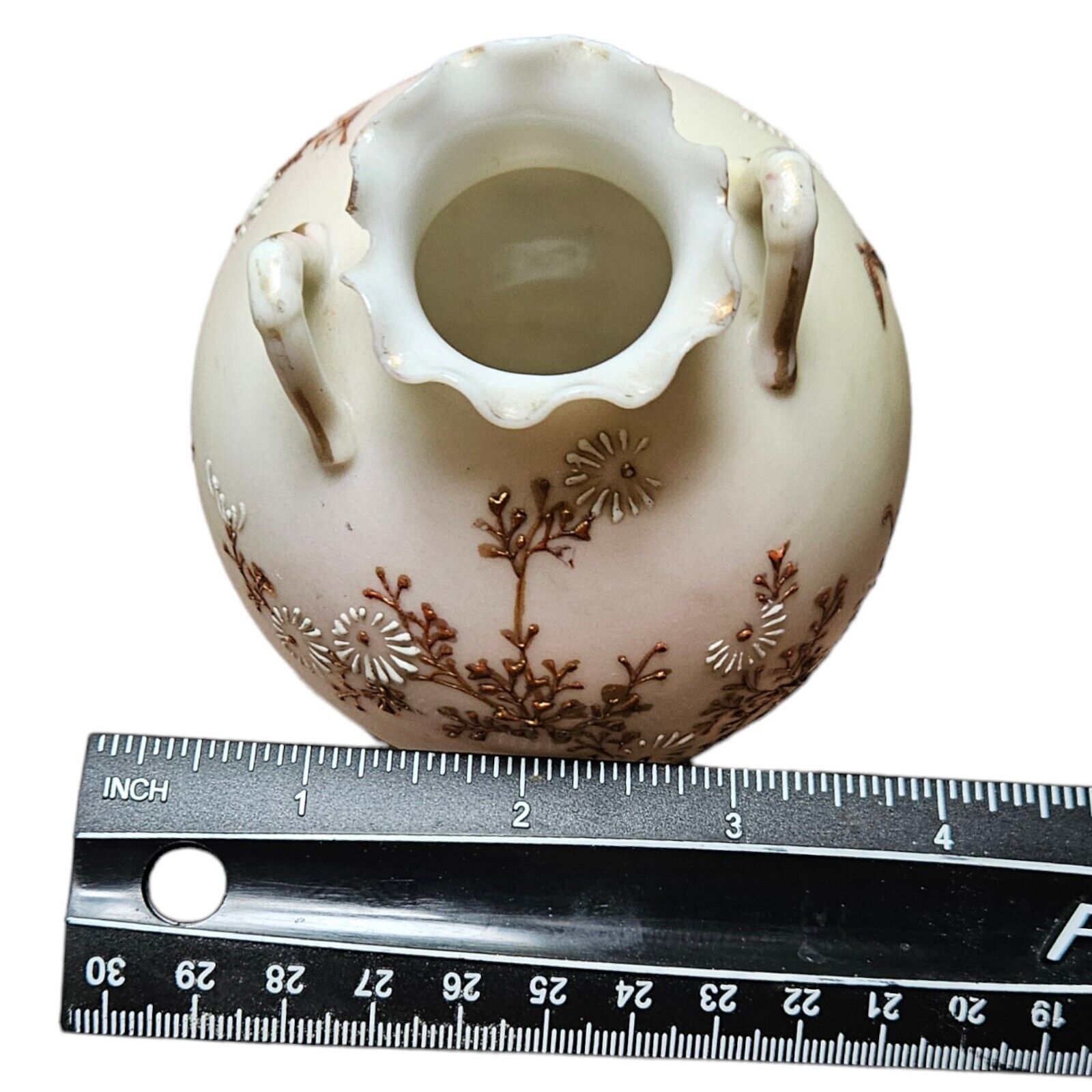 Enameled Satin Glass Antique Vase, 1800's Heavy Gold