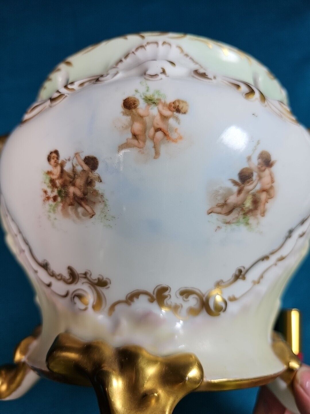 1800s French Gilt Limoges Hand Painted Jardiniere Vase