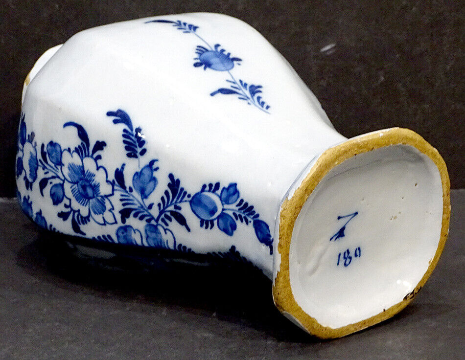1700's Antique Delft Blue White Hand Painted Vase