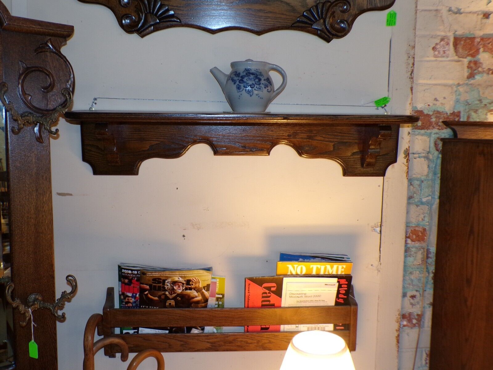 Refinished 36" Antique Pine Wall Shelf Clock Shelf