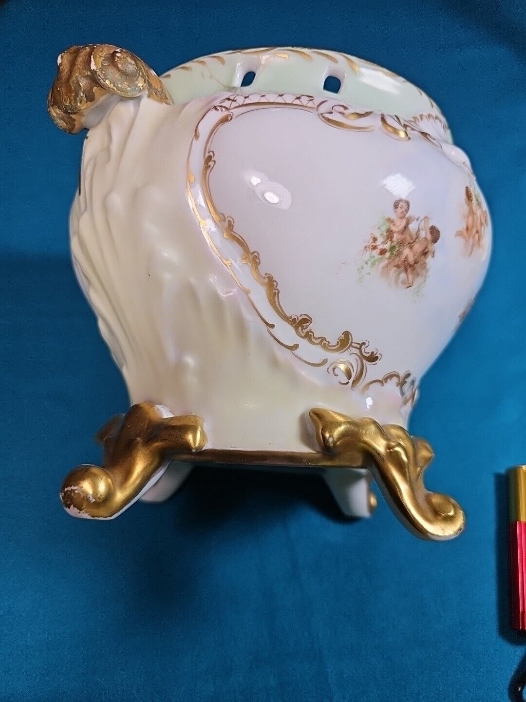 1800s French Gilt Limoges Hand Painted Jardiniere Vase