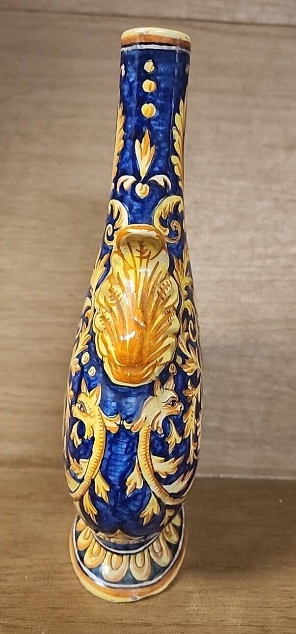 Italian Griffin Porcelain Flask Vase Antique 10.25