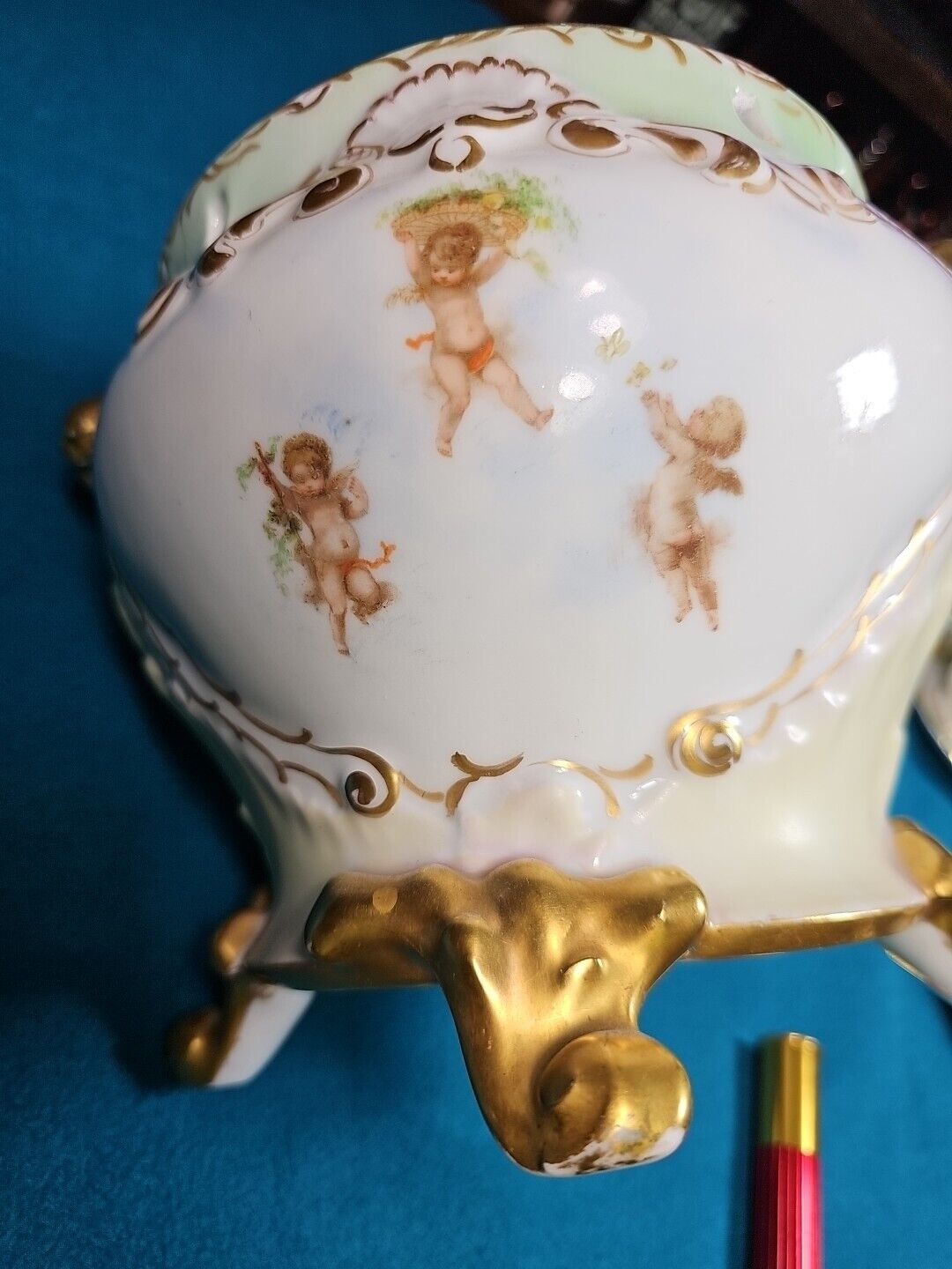1800s French Gilt Limoges Hand Painted Jardiniere Vase