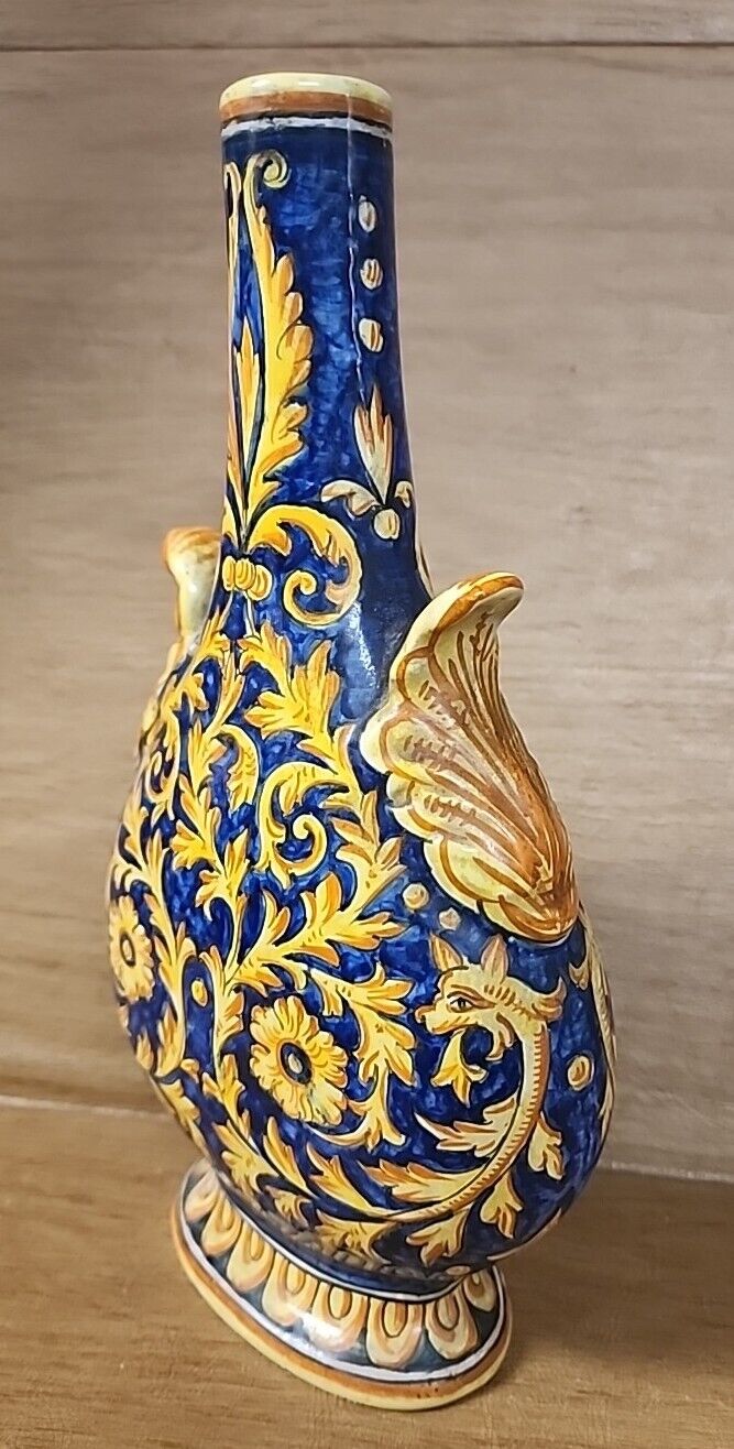 Italian Griffin Porcelain Flask Vase Antique 10.25