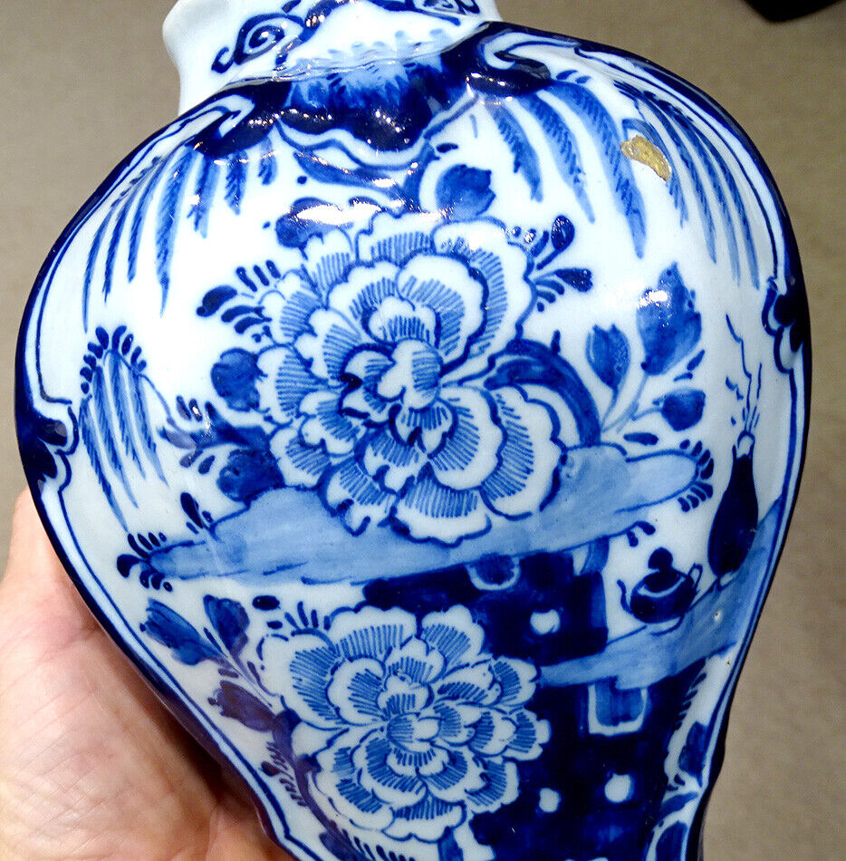 1700's Antique Delft Blue White Hand Painted Vase
