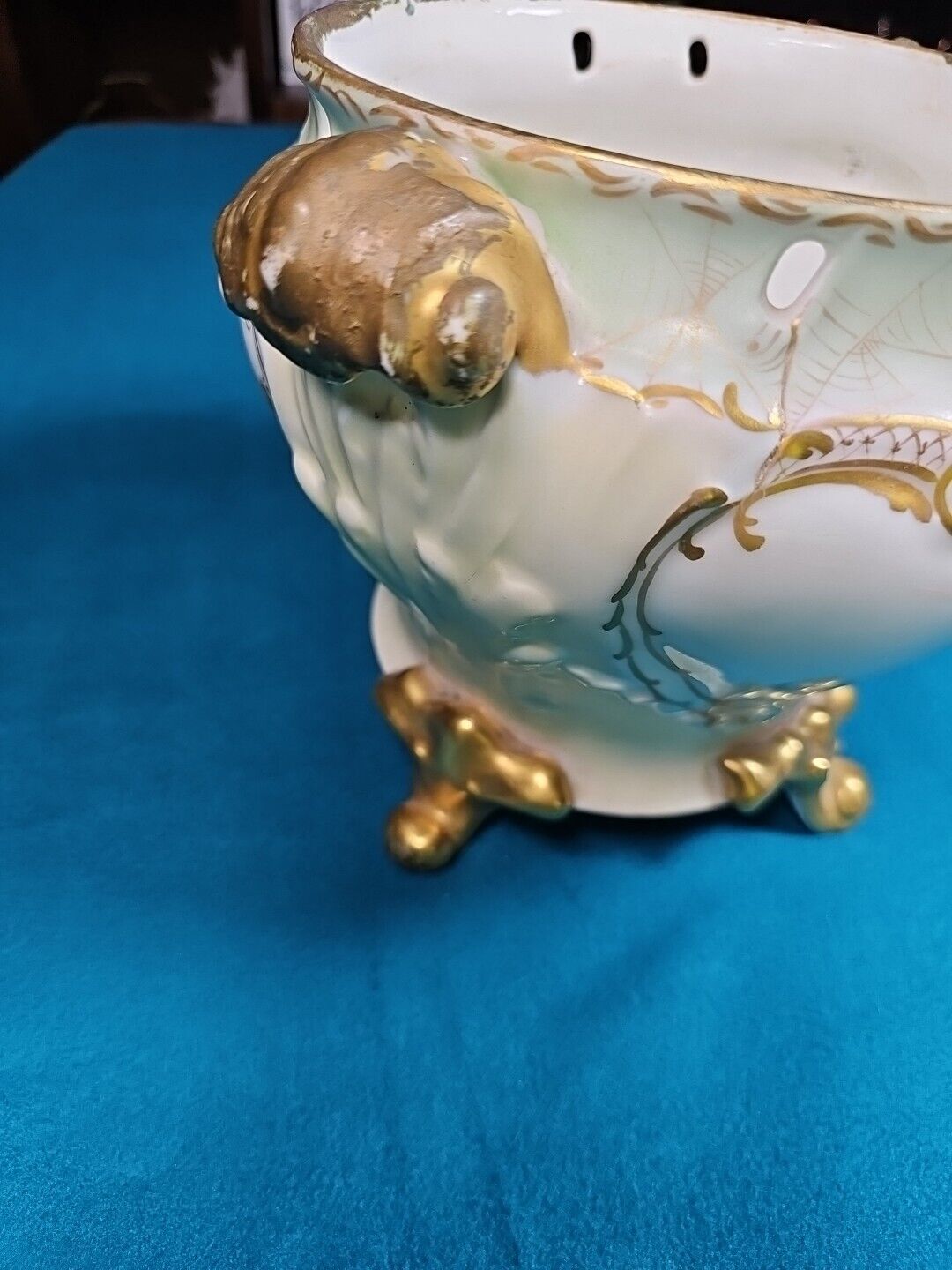 1800s French Gilt Limoges Hand Painted Jardiniere Vase