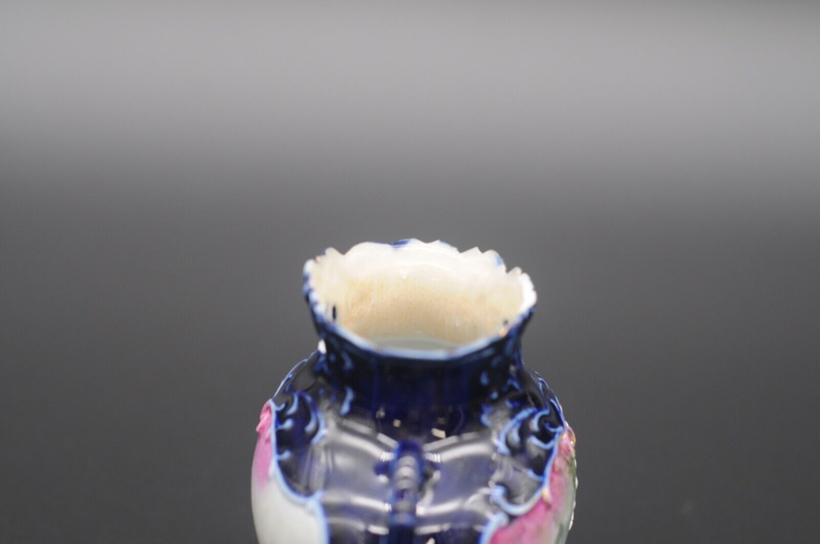1800s Art Nouveau Cobalt Blue Porcelain Vase with Faces