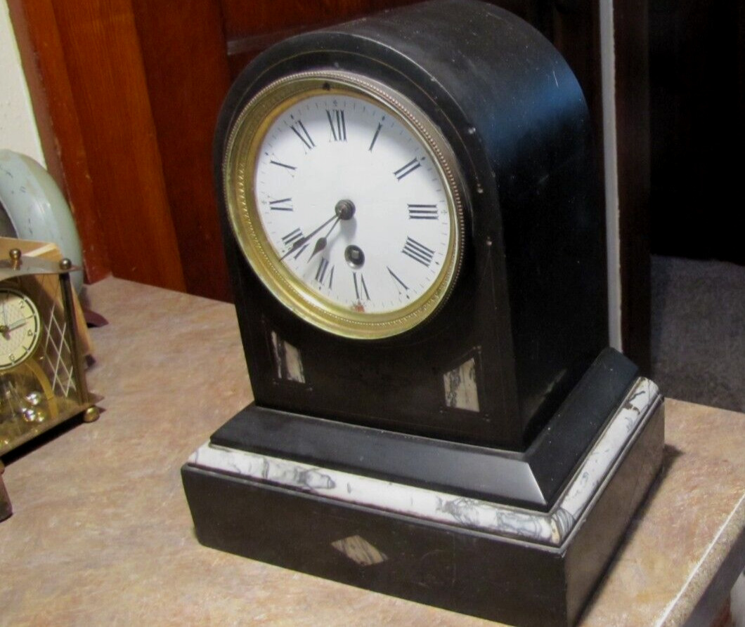 1800's Marble Inlaid Japy Freres French Clock