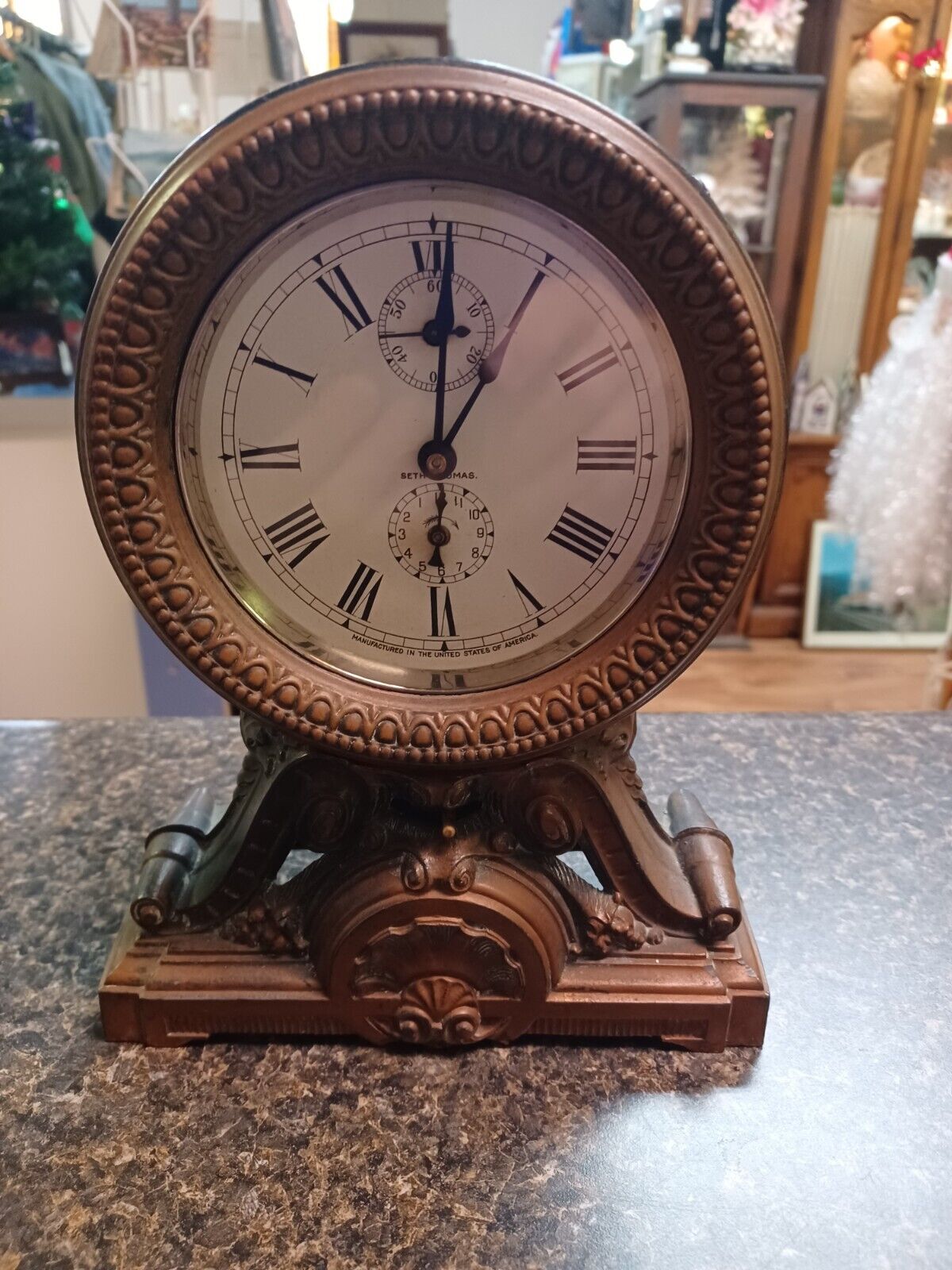 Antique Seth Thomas Brass Mantle Clock Art Nouveau