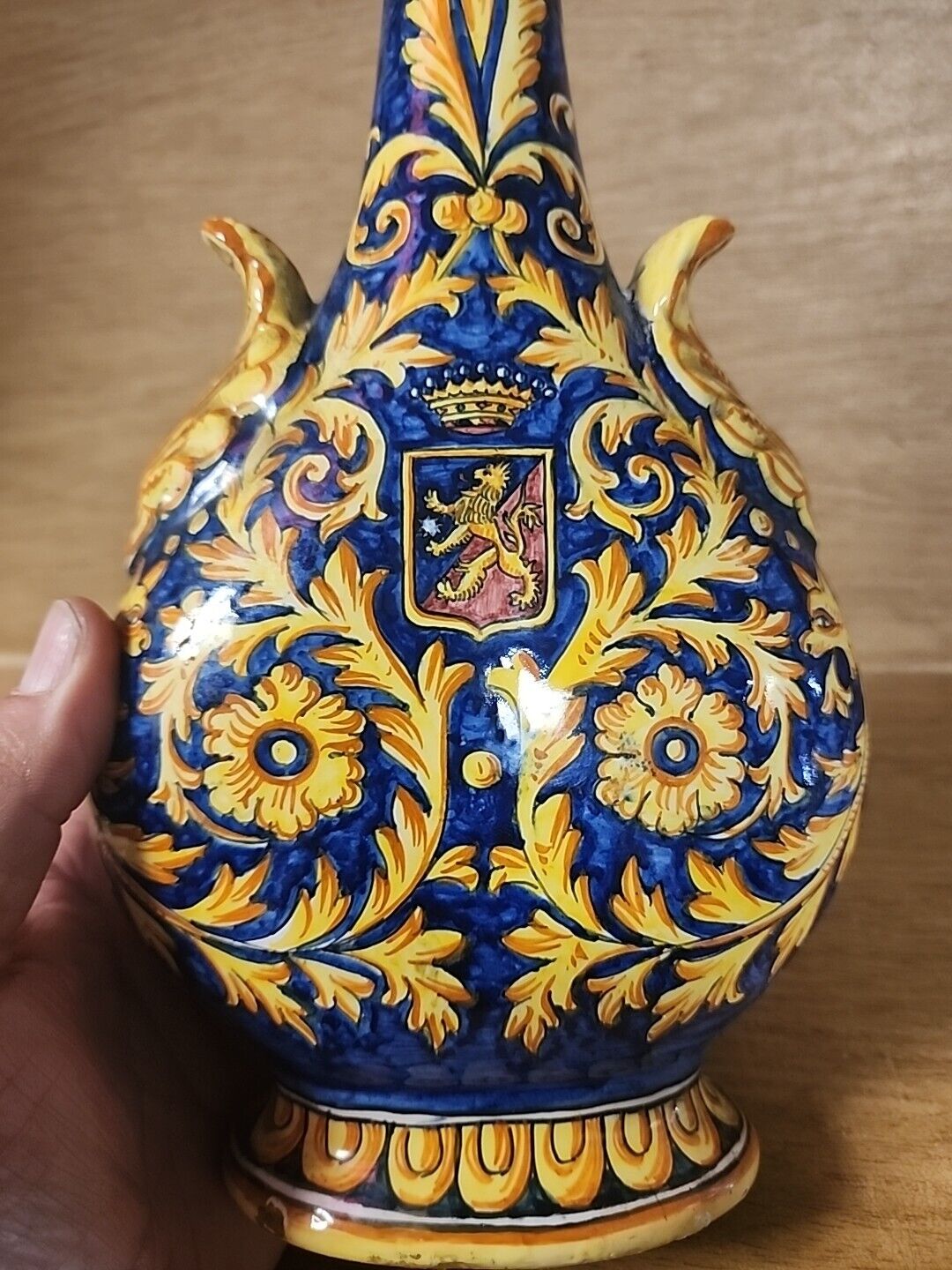 Italian Griffin Porcelain Flask Vase Antique 10.25