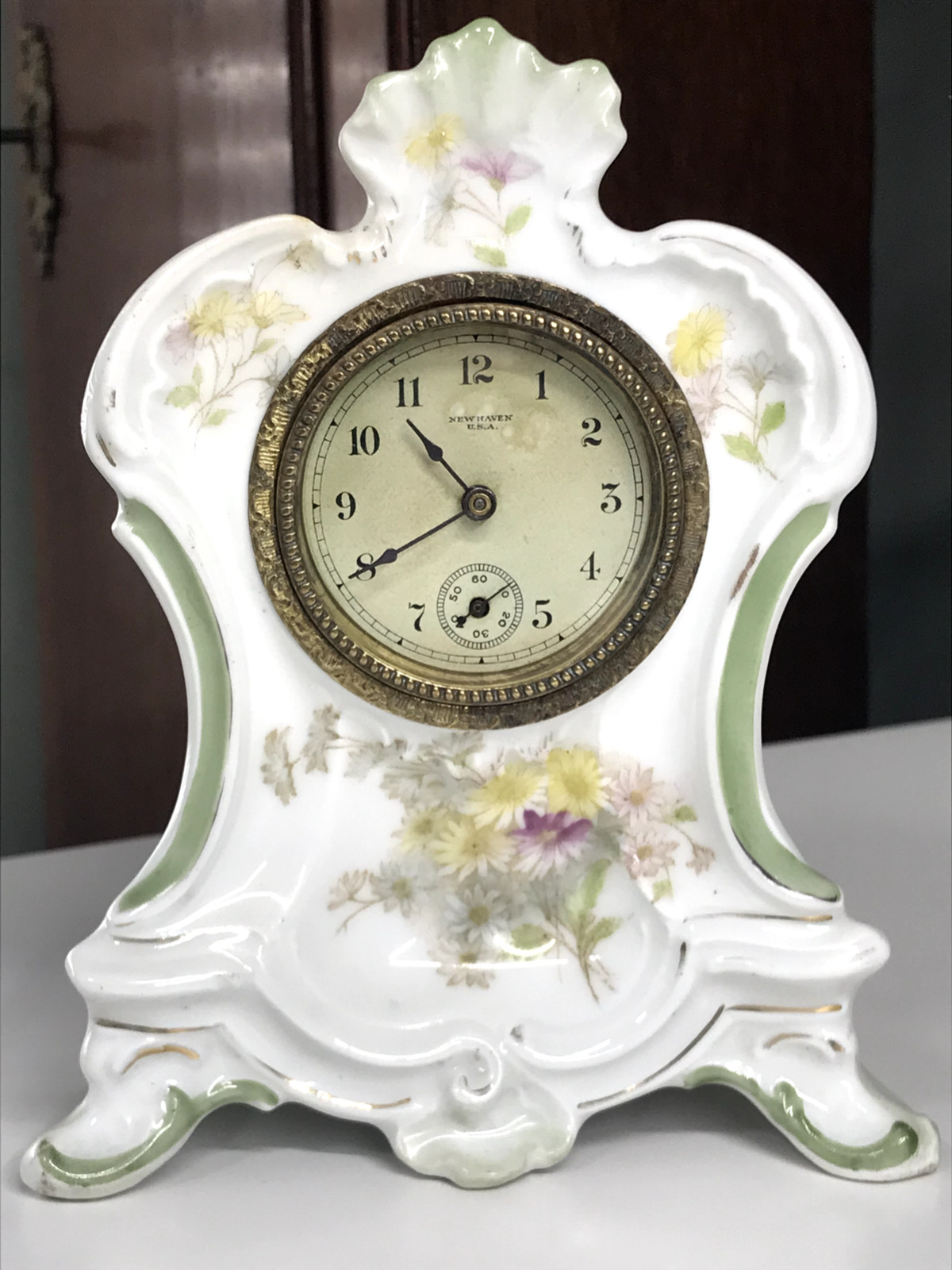 1800s Miniature Victorian Porcelain Wind-Up Mantel Clock