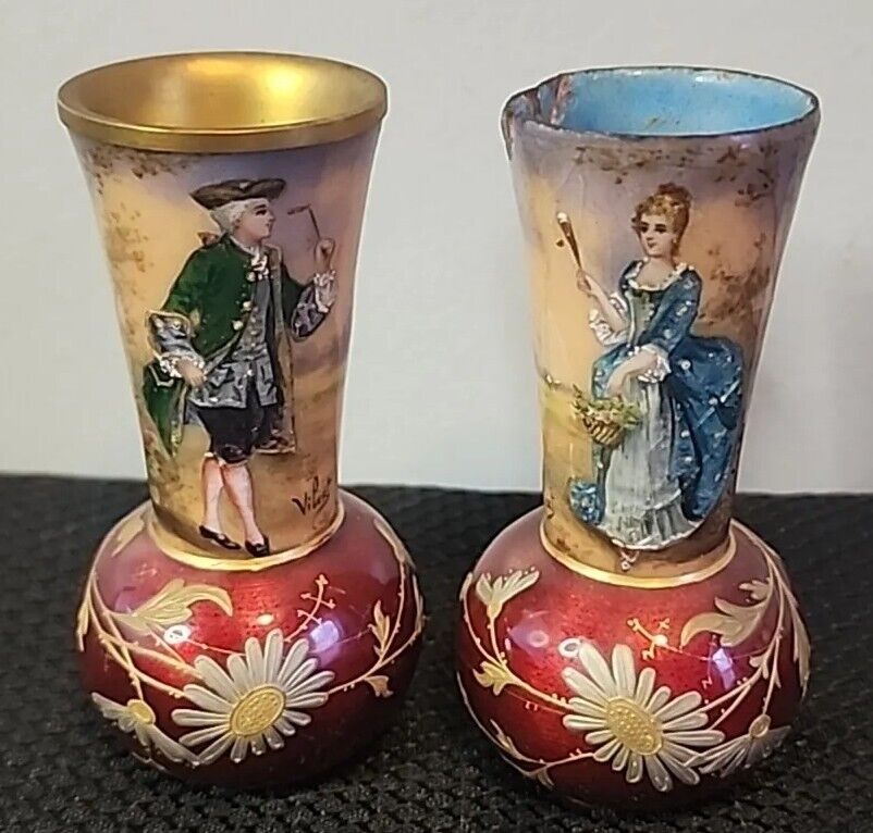 Pair of Rare 1800s Miniature French Limoge Vases