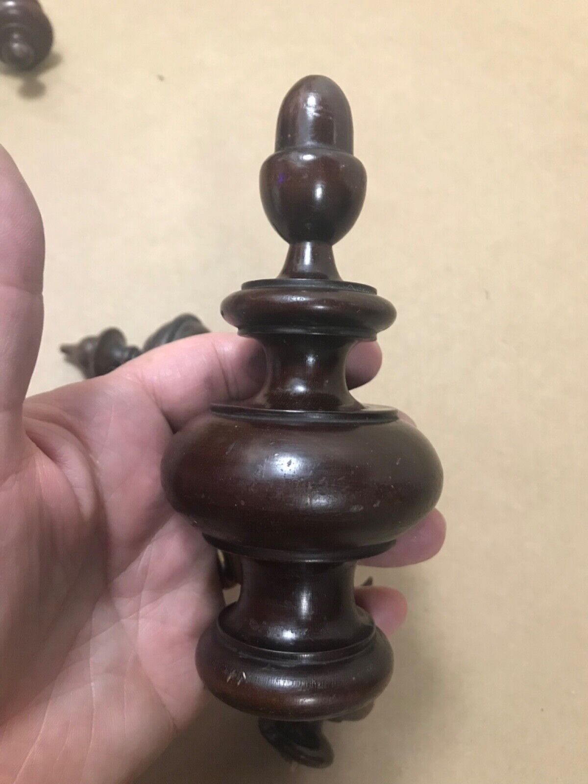 19th Century Antique Mahogany Finial Turned Clock/Bed Finial