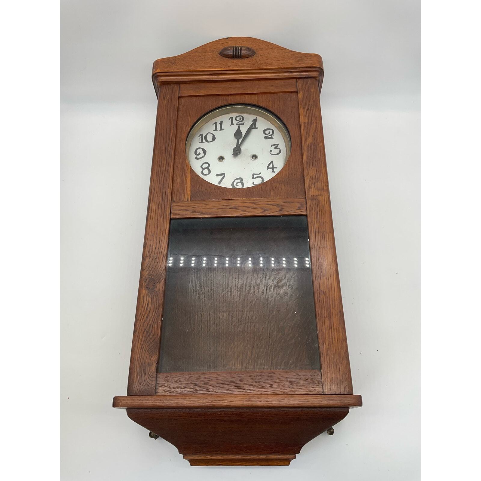 European 1900s Wooden Wall Clock - Vintage Antiques