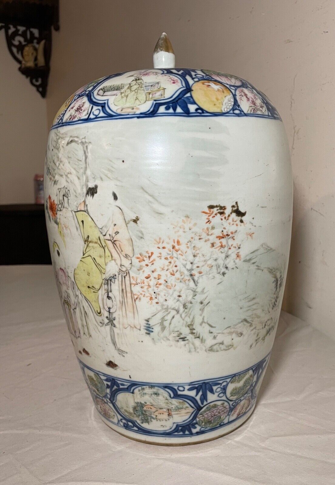 Antique 1700's Chinese Famille Rose Porcelain Ginger Jar