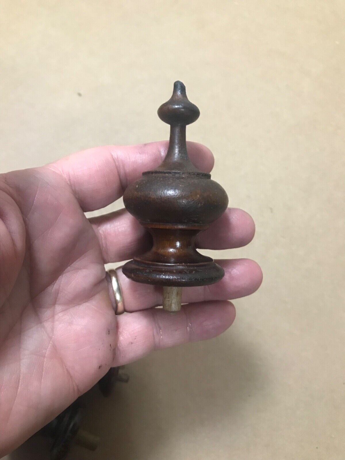 19th Century Mahogany Clock/Bed Finial With Original Patina