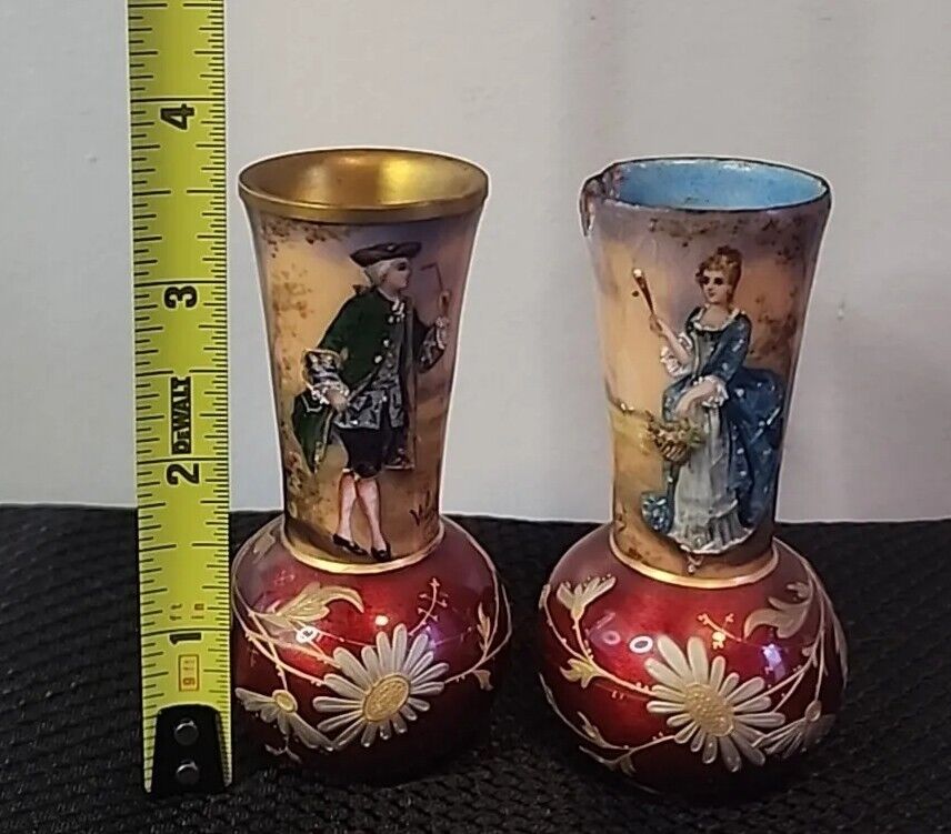 Pair of Rare 1800s Miniature French Limoge Vases