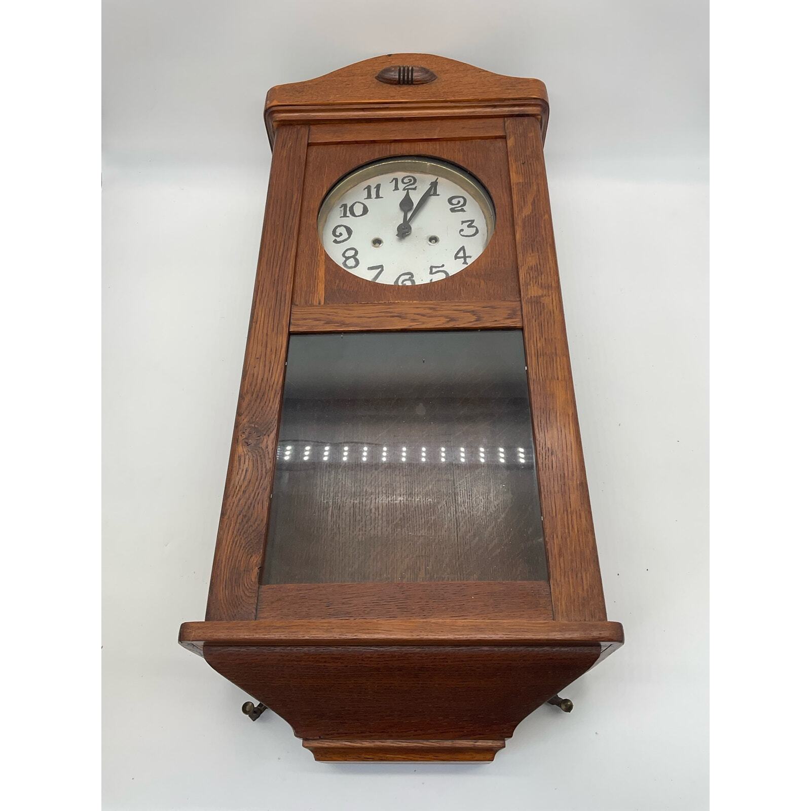 European 1900s Wooden Wall Clock - Vintage Antiques