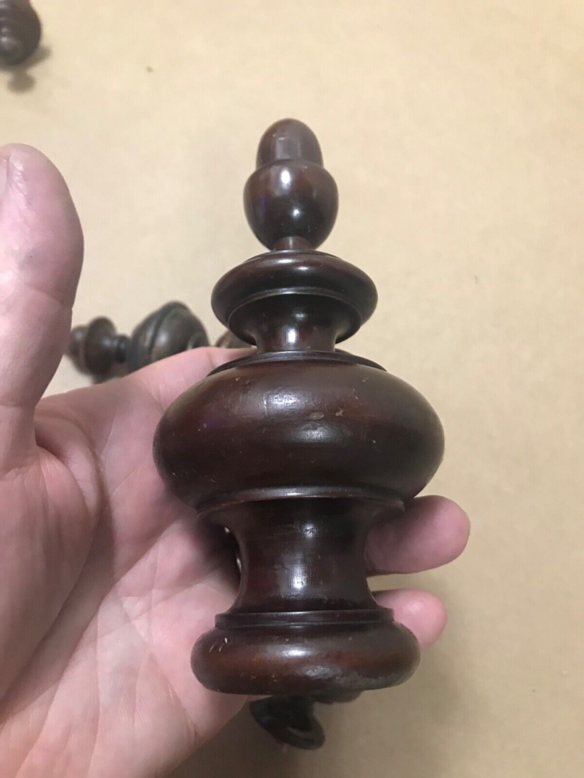 19th Century Antique Mahogany Finial Turned Clock/Bed Finial