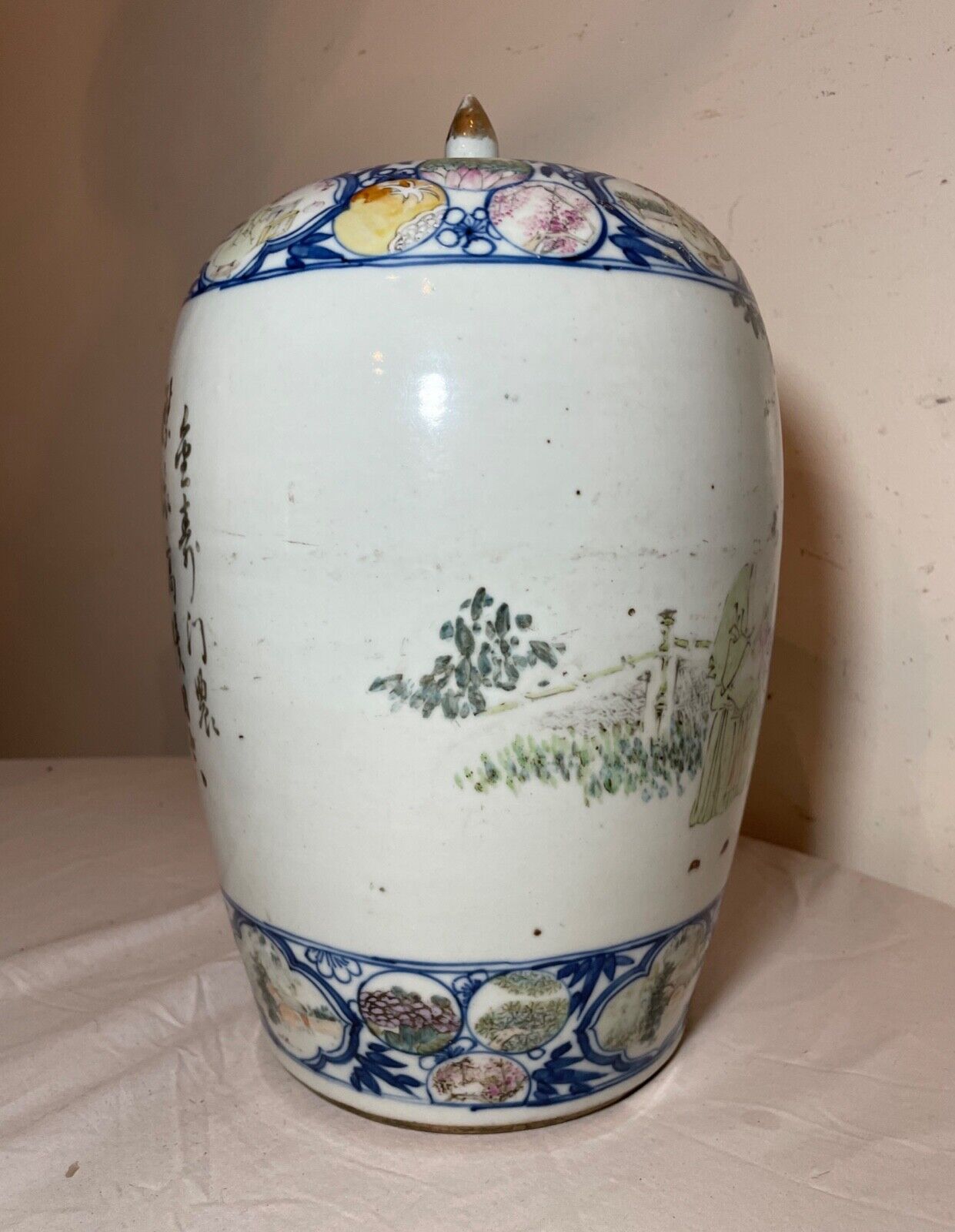 Antique 1700's Chinese Famille Rose Porcelain Ginger Jar