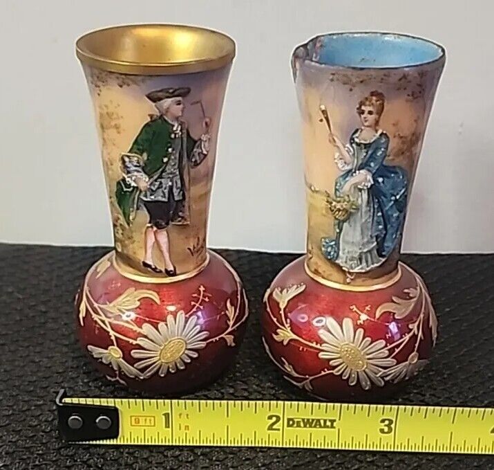Pair of Rare 1800s Miniature French Limoge Vases
