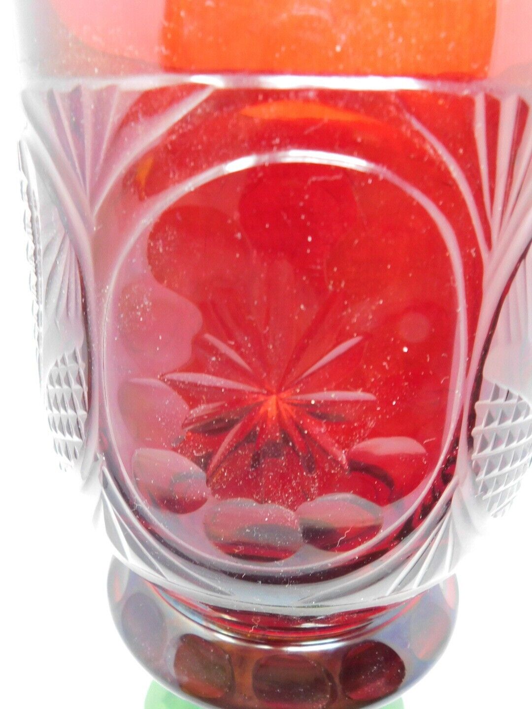 1800's Bohemian Chalice Vase Red & Green Lobmyer