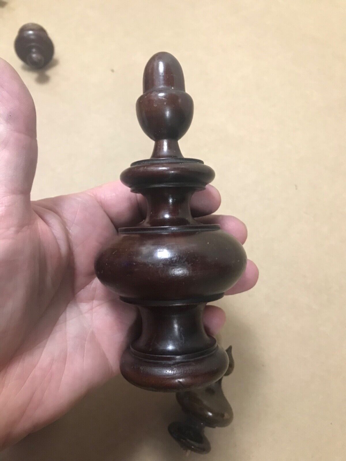 19th Century Antique Mahogany Finial Turned Clock/Bed Finial