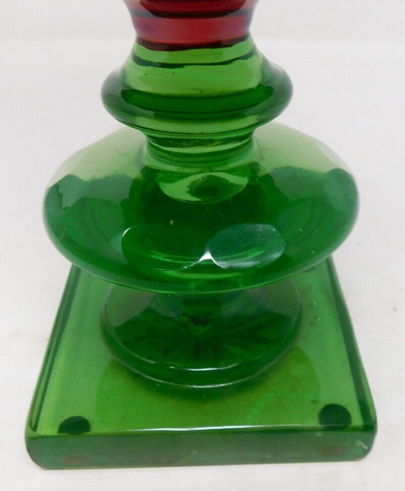 1800's Bohemian Chalice Vase Red & Green Lobmyer